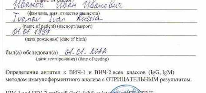 Сколько действует справка об отсутствии вич