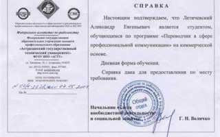 Как выглядит справка об обучении в вузе