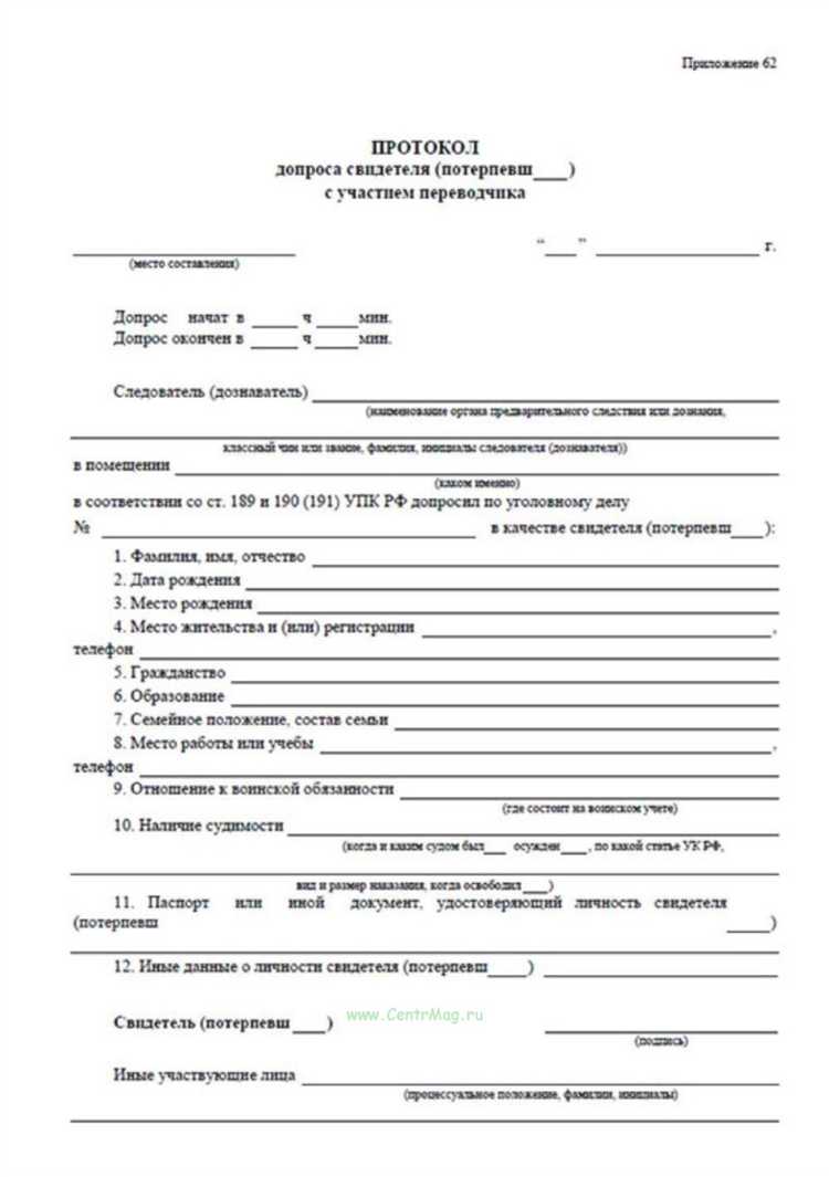 Обязательные реквизиты протокола допроса