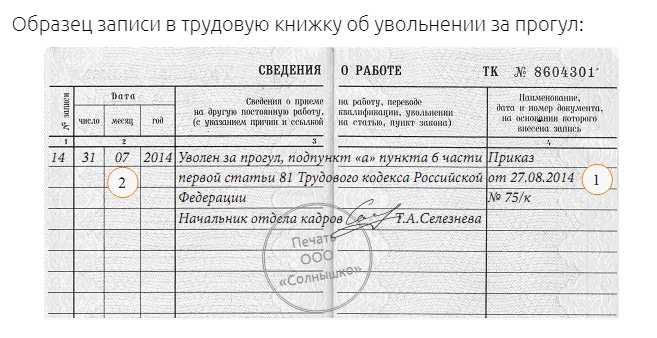 Можно ли удалить запись об увольнении за прогул из трудовой книжки