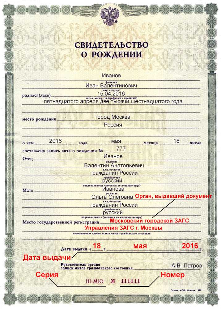 Где искать номер актовой записи в свидетельстве о рождении