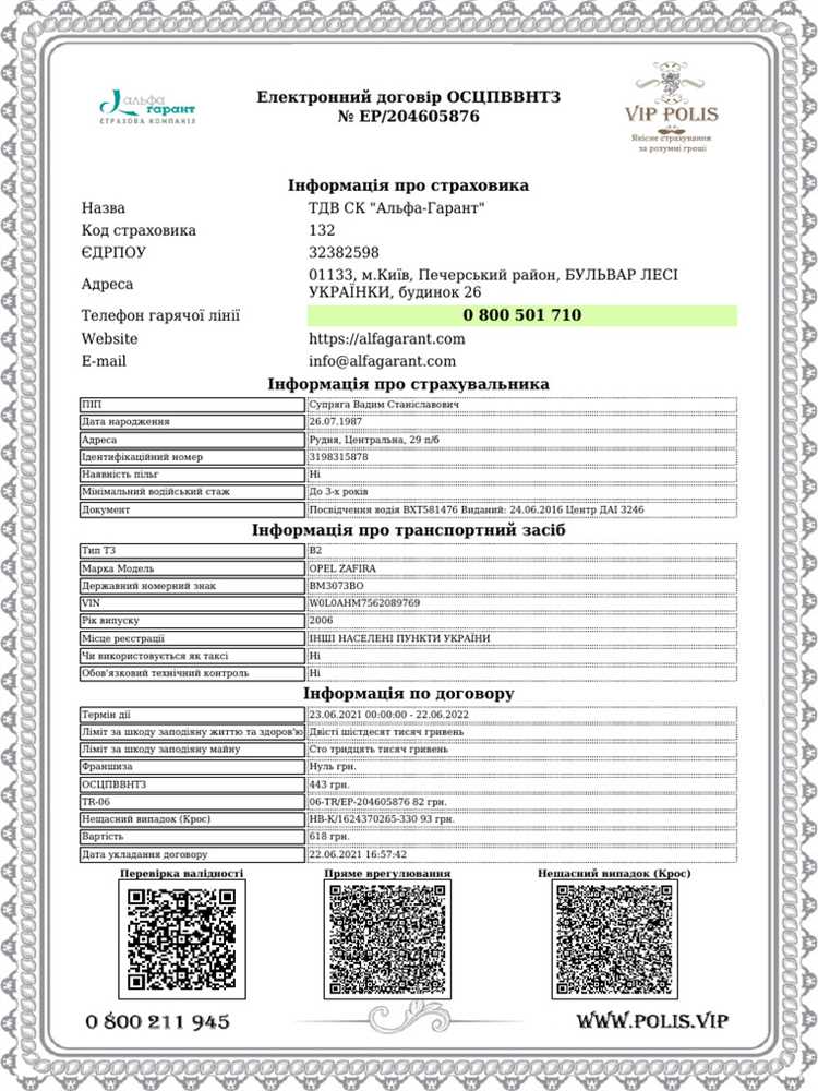 Идентификационный код в документах, полученных от страховой компании