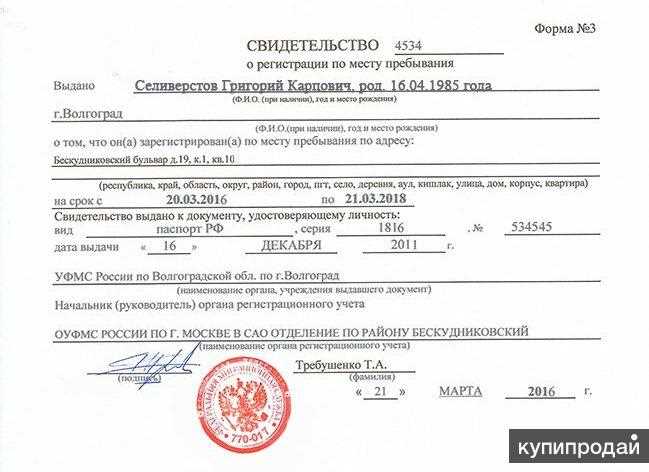 Как выглядит справка о временной регистрации