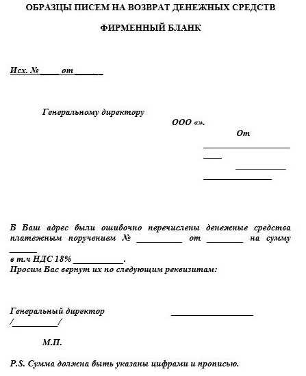Шаги для оформления требования о возврате ошибочно перечисленных денег