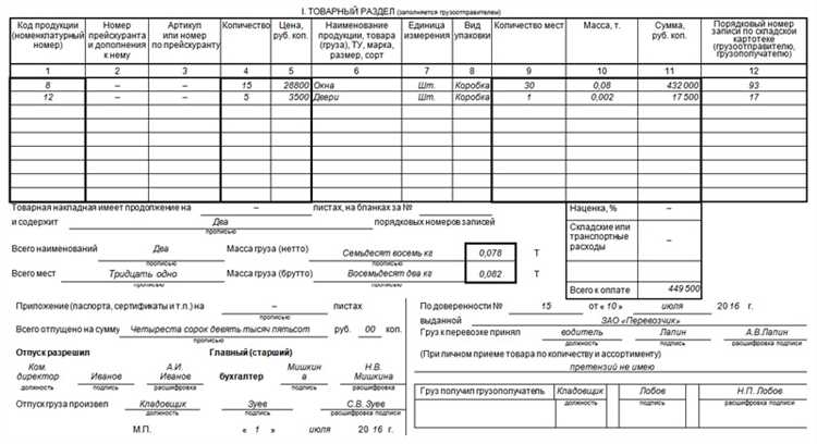 Требования к заполнению основных реквизитов накладной