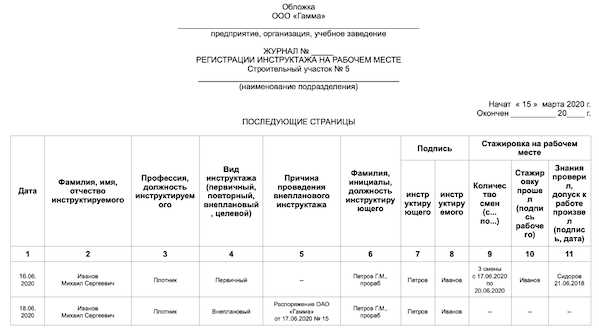 Типичные ошибки при заполнении журнала инструктажа