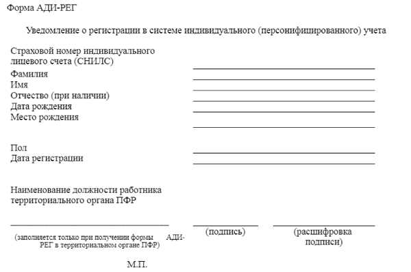 Какие данные содержит форма АДИ РЕГ