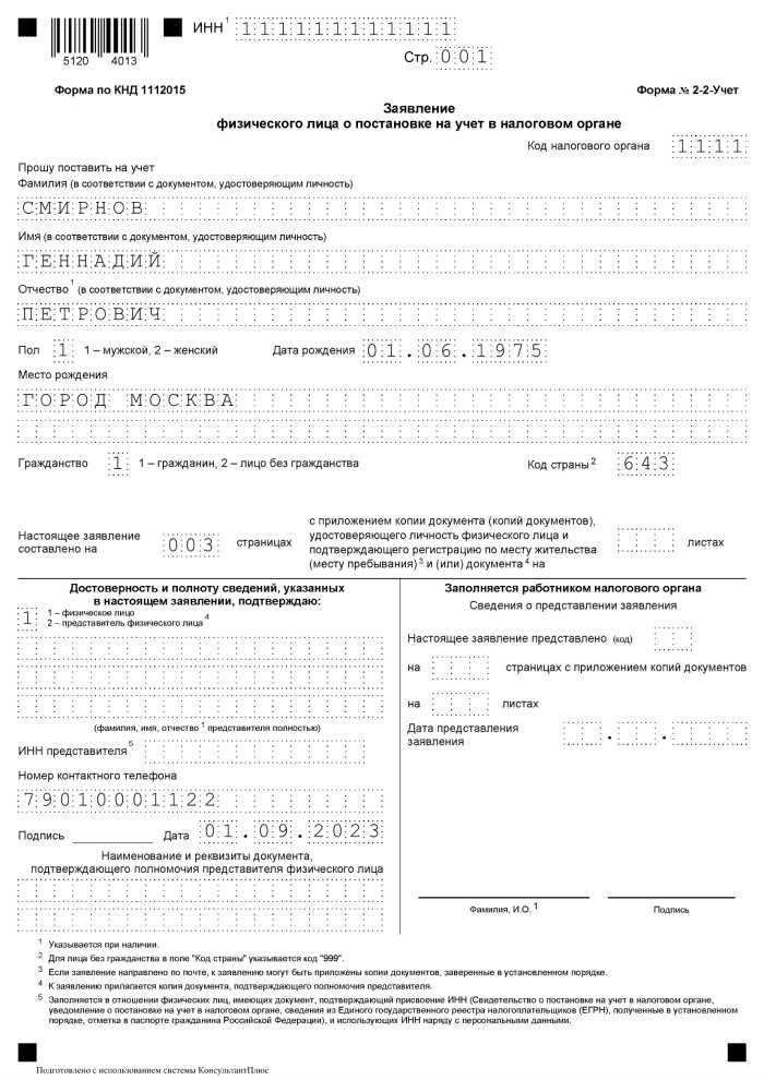 Как указать личные данные в заявлении на ИНН