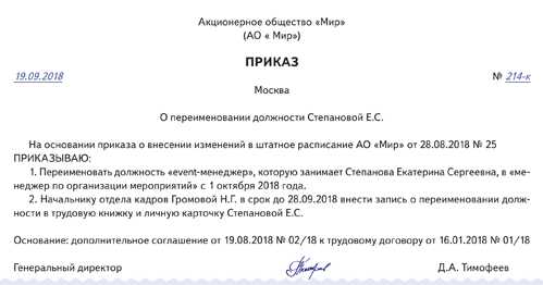 Влияние переименования должности на оплату труда и социальные гарантии