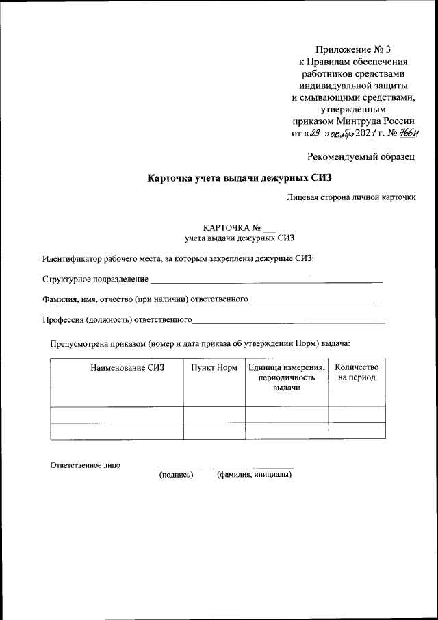 Ответственность за обеспечение и поддержание запаса дежурных СИЗ в подразделении
