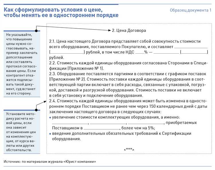 Процедура согласования изменения цены между сторонами
