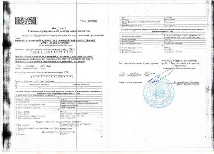 Основные элементы листа записи из ЕГРЮЛ